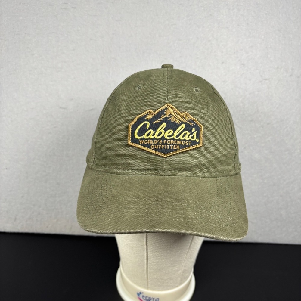 Cabela's World's Foremost Outfitter Mountain Patch Strapback Cap Olive Green Hat